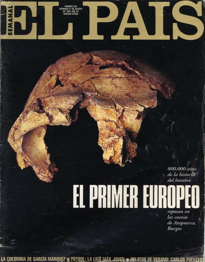  Atapuerca, el yacimiento arqueológico de una sierra burgalesa, adquirió notoriedad mundial en julio de 1994 al encontrarse en él los primeros restos del poblador humano de Europa más antiguo. Este reportaje de portada conmemoraba el hallazgo un año después. 