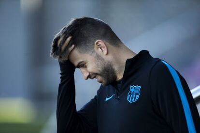 Piqué, durant un entrenament del Barça al novembre.