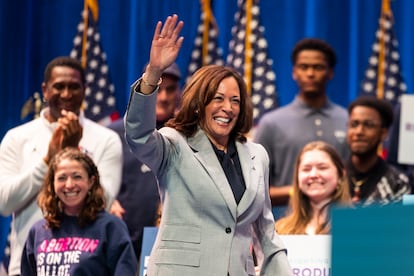 Vice President Kamala Harris speaks on reproductive rights at Howard University in Washington, D.C., in April 2023.