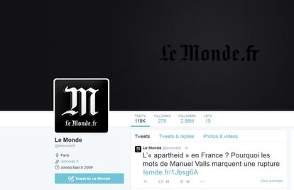 Perfil en Twitter de 'Le Monde', este miércoles.