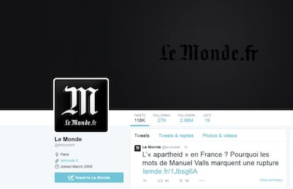 Perfil en Twitter de 'Le Monde', este miércoles.