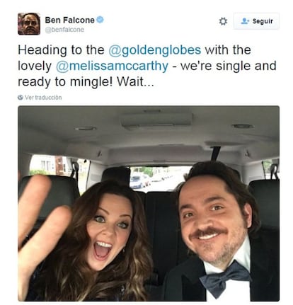 Ben Falcone subió esta foto junto a su esposa, la también actriz Melissa McCarthy, acudiendo a la gala. "Estamos solteros y listos para mezclarnos.. Oh, espera", bromeó el director de cine.