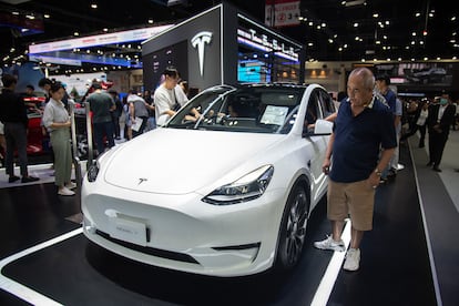 Vehículo de la versión Model Y en la Exposición Internacional del Motor de Tailanda, el 8 de diciembre.