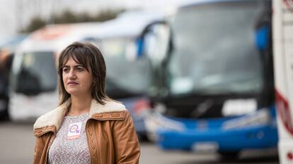 Nélida Pisco, una de las primeras conductoras de bus de Galicia, este miércoles en Santiago.