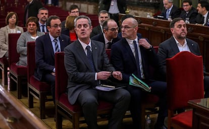 Algunos de los líderes del 'procés', en el banquillo en una sesión del juicio.