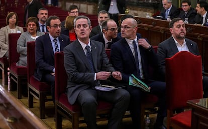 Algunos de los líderes del 'procés', en el banquillo en una sesión del juicio. 