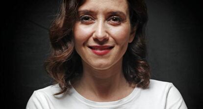 Isabel Díaz Ayuso, candidata del PP a la comunidad de Madrid, en la sede del PP de Madrid.