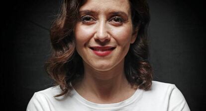 Isabel Díaz Ayuso, candidata del PP a la comunidad de Madrid, en la sede del PP de Madrid.
 