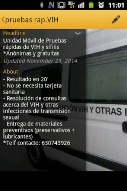 Perfil en Grindr de la unidad móvil de la Comunidad de Madrid.