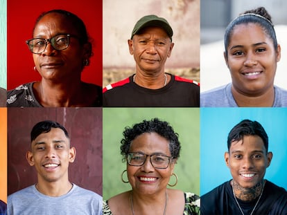 De izquierda a derecha y de arriba abajo, los brasileños Adriano Lemes, Maria Eunice de Brito, Carlos Pires, Jucelia da Silva, Vanda Santana, Breno de Sousa, Eliazete de Sousa y João Vitor de Oliveira.