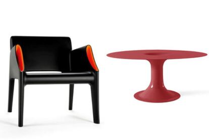 A la izquierda, butaca Magic Hole de Philippe Starck; arriba, la mesa Drain Table de Marcel Wanders.
