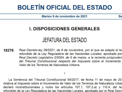 El BOE publica el nuevo impuesto de la plusvalía, que entra en vigor mañana