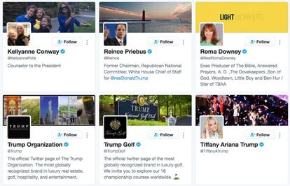 Seis de los 43 usuarios a los que sigue Donald Trump en Twitter.