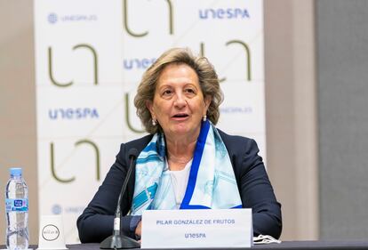 La presidenta de Unespa, Pilar González de Frutos durante la rueda de prensa celebrada este martes en Madrid este martes.