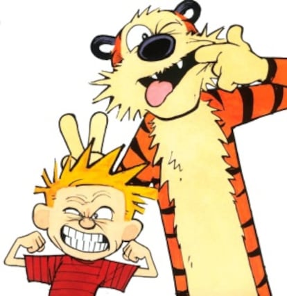 Calvin y Hobbes entrenando para su oscuro futuro