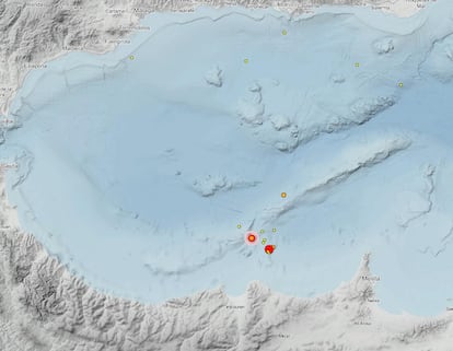 Localización de los terremotos de las últimas horas, en el mapa del Instituto Geográfico Nacional.