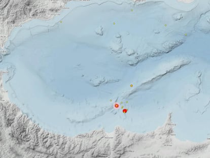 Localización de los terremotos de las últimas horas, en el mapa del Instituto Geográfico Nacional.