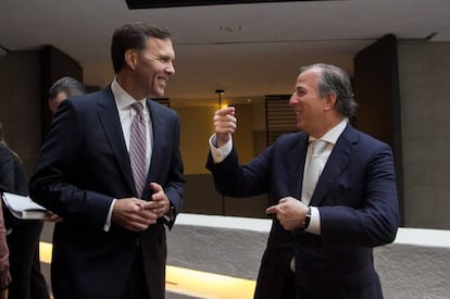 William Morneau y Jos&eacute; Antonio Meade, este jueves en M&eacute;xico.