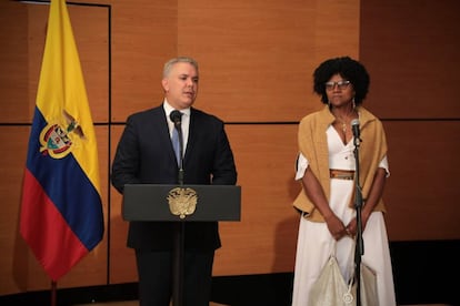 Iván Duque junto a Mabel Torres, ministra de Ciencia de Colombia.