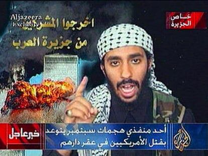 Imagen de Al Yazira en la que Ahmed Haznawi Algamdi afirma que va a participar en los atentados del 11-S.