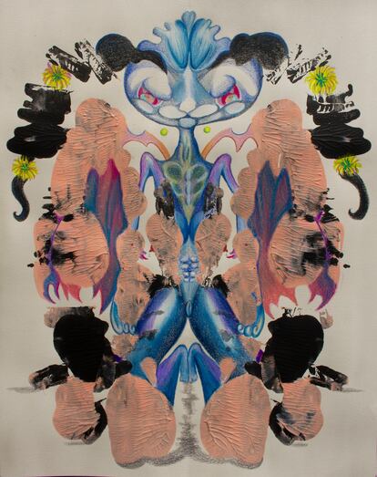 Obra sin título de Tobías Dirty, 2020, inspirada en las manchas del test de Rorschach.