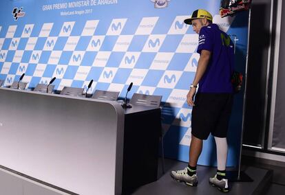 Valentino Rossi, este jueves, antes de la rueda de prensa en Alcañiz.