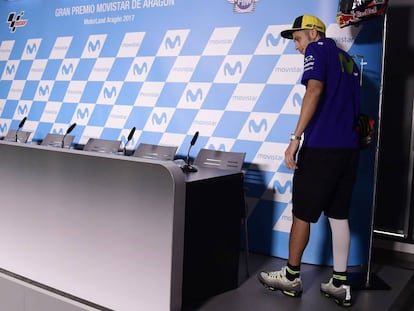 Valentino Rossi, este jueves, antes de la rueda de prensa en Alcañiz.