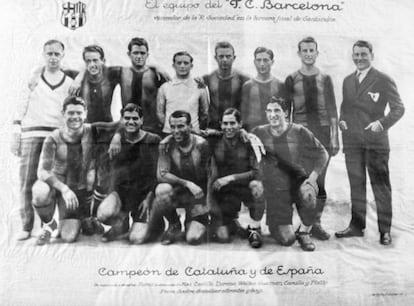 La plantilla del FC Barcelona en 1928. Al año siguiente se proclamarían campeones de la primera edición del campeonato liguero.