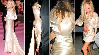 Kate Moss e seu vestido de Dior em uma festa da Vitória & Albert Museum celebrada em Londres em 2007.