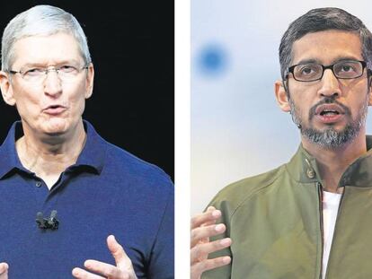 Tim Cook y Sundar Pichai, consejeros delegados de Apple y Google.