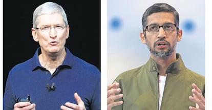 Tim Cook y Sundar Pichai, consejeros delegados de Apple y Google.