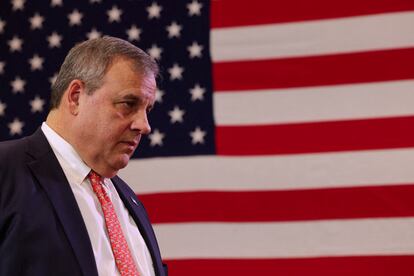 Republican presidential candidate and former New Jersey Governor Chris Christie listens to a question from the audience during a campaign town hall in Epping, New Hampshire, U.S., December 28, 2023.