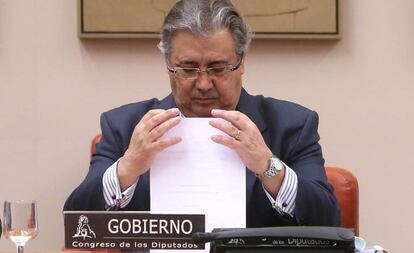 El ministro de Interior, Juan Ignacio Zoido, en la Comision de Interior en el Congreso de los Diputados.