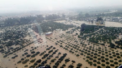 Vista de la zona de Cártama (Málaga) anegada por el agua.