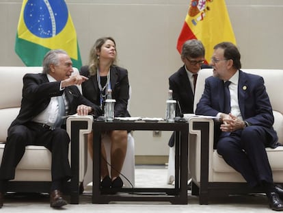 Michel Temer e Mariano Rajoy durante encontro bilateral realizado em 5 de setembro na cidade chinesa de Hangzhou