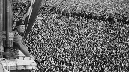 Benito Mussolini, durante la proclamación del “Imperio italiano” el 9 de mayo de 1936 en Roma.