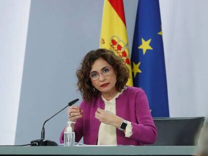 La ministra de Hacienda y portavoz del Gobierno, María Jesús Montero durante la rueda de prensa ofrecida tras la reunión del Consejo de Ministros.