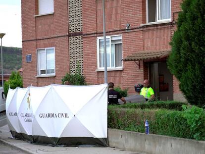 Efectivos de la Guardia Civil intervienen en el último asesinato machista de un menor a manos de su padre en Teruel el pasado día 7.