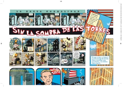 Detalle del cómic 'Sin la sombra de las torres', relato de Art Spiegelman sobre los acontecimientos que siguieron a la tragedia del 11-S en Nueva York. 