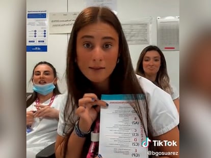 Captura del vídeo de una enfermera que se queja del los requisitos lingüísticos de una oposición.