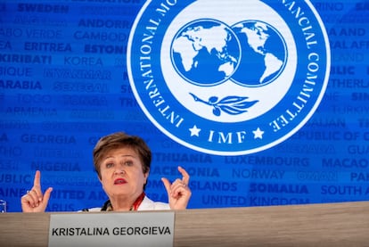 La directora gerente del FMI, Kristalina Georgieva, comparece ante los medios en Washington el pasado sábado.