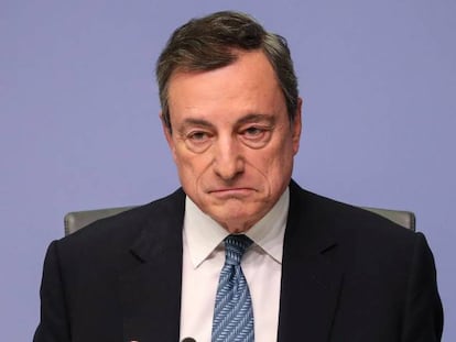 El presidente del Banco Central Europeo (BCE), Mario Draghi, en una rueda de presna del BCE.