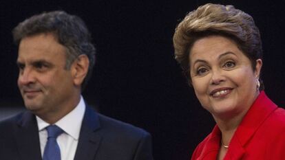 Dilma Rousseff i Aécio Neves durant el debat d'aquest divendres.