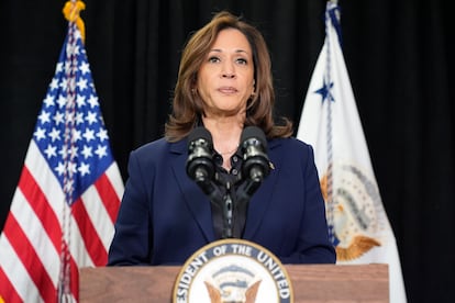 Kamala Harris da una conferencia de prensa en la Universidad de Wisconsin, en octubre pasado.