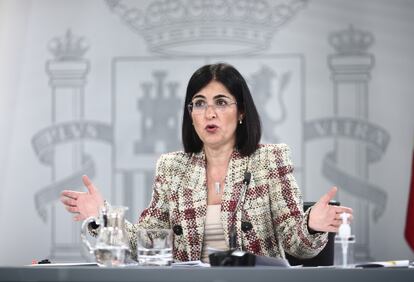 Spain's Health Minister Carolina Darias during a press conference on Tuesday.