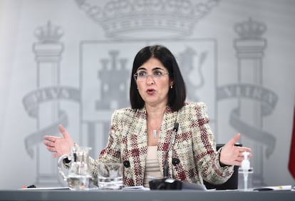 Spain's Health Minister Carolina Darias during a press conference on Tuesday.