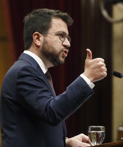 El presidente de la Generalitat, Pere Aragonès, durante el debate de política general en el Parlament.