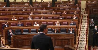 El presidente del Gobierno, Pedro Sánchez, durante su intervención en el pleno del Congreso de los Diputados el pasado 10 de junio.