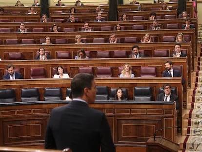 El presidente del Gobierno, Pedro Sánchez, durante su intervención en el pleno del Congreso de los Diputados el pasado 10 de junio.