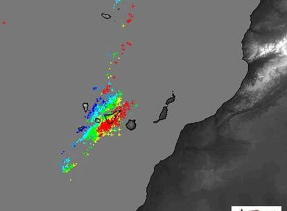 Imagen de la Aemet sobre la zona de impacto de los rayos.